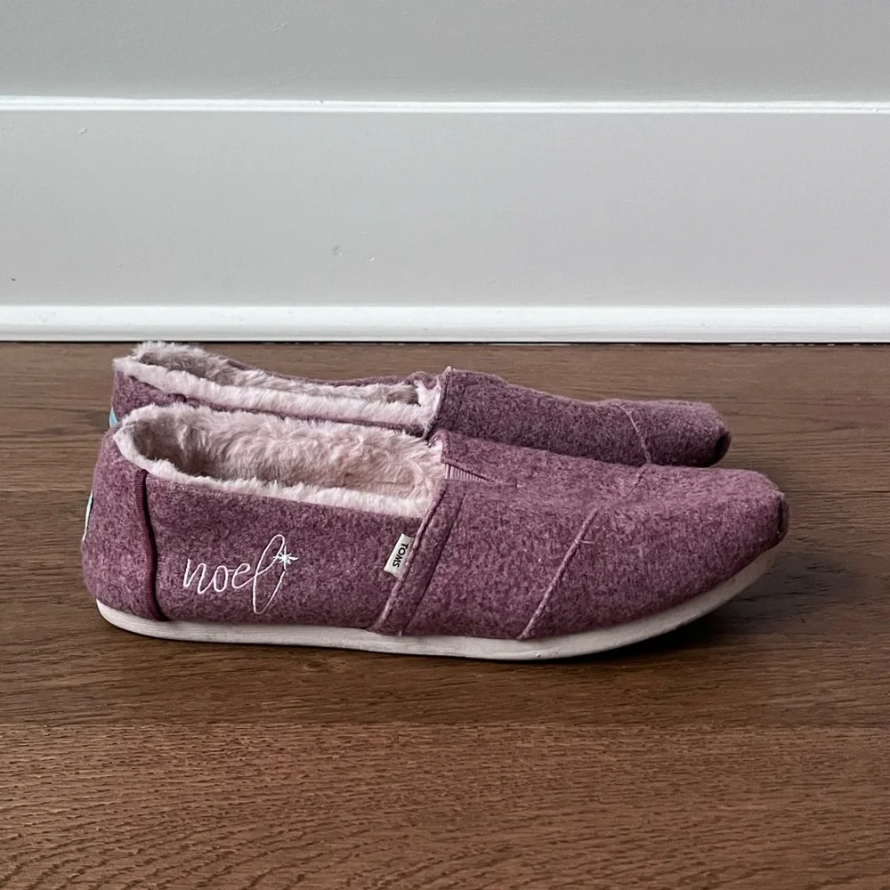 TOMS Embroidered Two Tone Felt Faux Fur Alpargata Shoes Size 10 Canyon Rose Pink